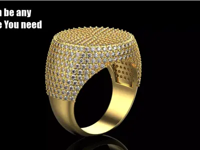 Signet ring with gems Size 19 3D print model