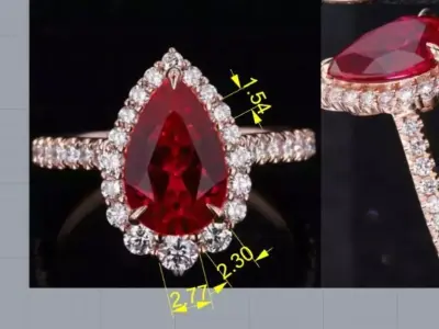 Pear Stone Diamond Ring 3D print model