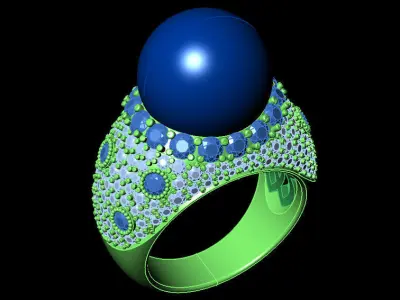 Ring - Pearl and Diamonds 3D print model