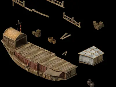 Game Traffic - Large wooden boat 2703 3D model