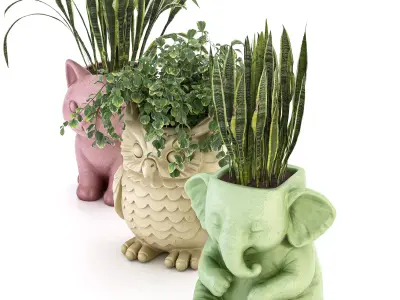 Concrete Pot Plant Set 02 3D model