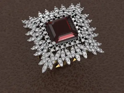 Ring with emerald and diamonds 3D print model