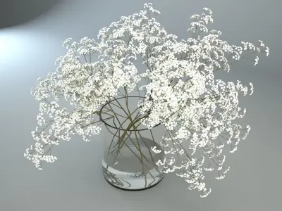 White wildflowers in glass vase 3D model