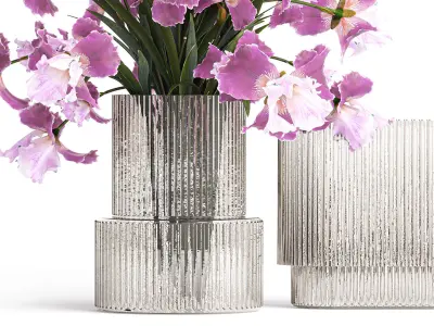 Solemn bouquet of purple Iris flowers in a glass vase 379 3D model