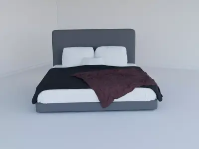 bed with gray fabric  Free 3D model