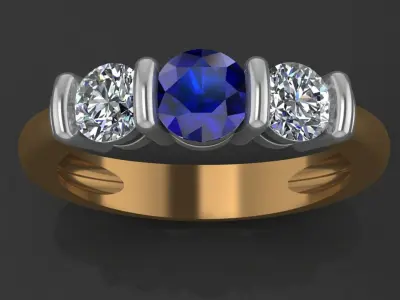 Engagement ring with three stones 3D print model