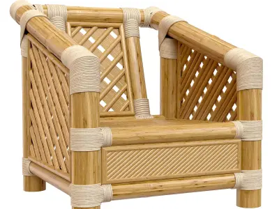 Restaurant Bamboo Chair with wicker planks 3D model