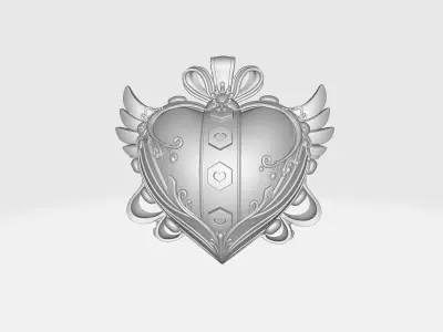 Royal Heart Valentine Decor Elegant Love Emblem with Wings 3D print model