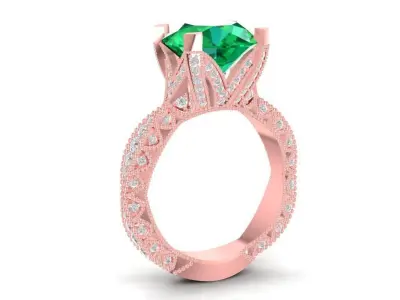 Elegant Emerald Halo Engagement Ring for Women Jewelry 1520 3D print model