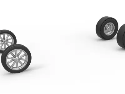 Wheel Set of Vintage Front engine dragster V6 Scale 1 to 25 3D print model