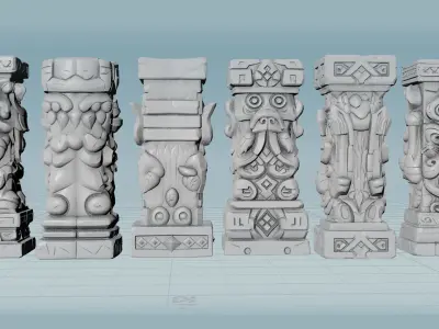 Stylized Tiki Totem Collection - 6 Unique 3D Printable Statues 3D print model