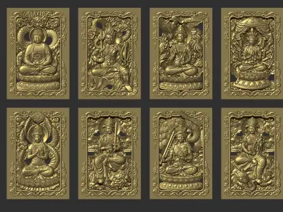 Bas-relief of Eight Buddhas 3D print model