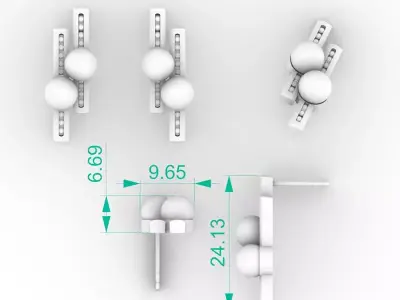 Luxury Double Pearl Bar Stud Earrings 3D print model
