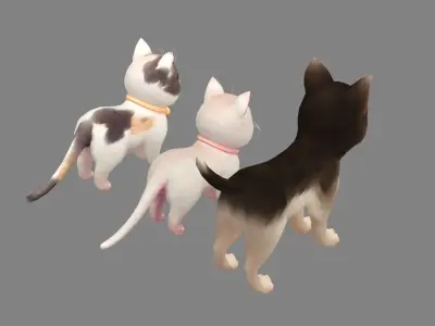 Cartoon three fat cats - pink female cat Low-poly 3D model