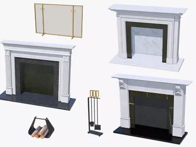 Fireplace Mantel Collection Low-poly 3D model