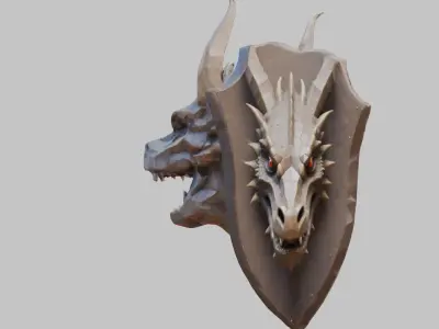 Wall Mounted Dragon Head 3D Model Low-poly 3D model