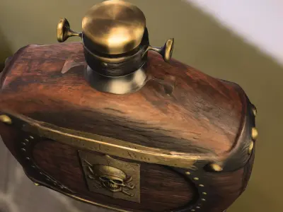 Ornate Pirate Flask with Skull Dagger Emblem Low-poly 3D model