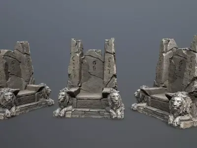 Lion Stone Throne Low-poly 3D model