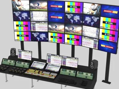 Tv control Room and Production Room Low-poly 3D model