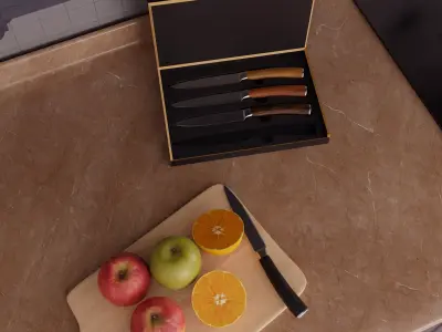 Kitchen Knife Set with Elegant Box  Realistic 3D Model 3D model