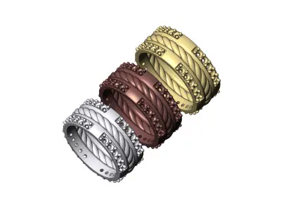 Diamond quarters braided band US sizes 7 8 9 3D print model