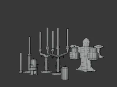 Medieval Candles game ready 7 pack set Low-poly 3D model