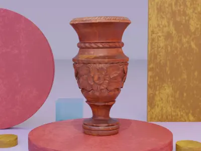 Wood vase high-poly 3D model