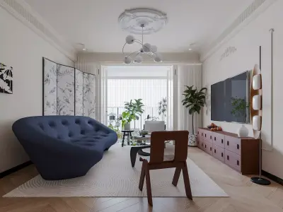 Modern living room dining room interior scenes 113 3D model