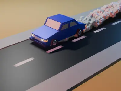 Animated Blue lowpoly Car 3D model