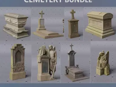 Cemetery bundle - 8  x HIGH Quality PBR 3D assets 3D model