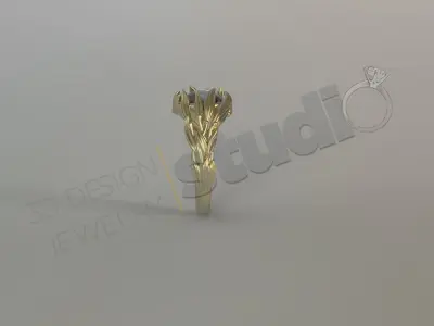 Luxury unique solitaire ring with art design in feather 3d model 3D print model
