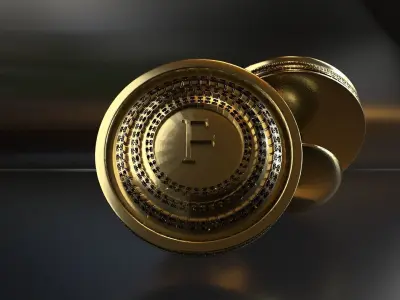 Luxury Cufflink with alphabet F 3D print model