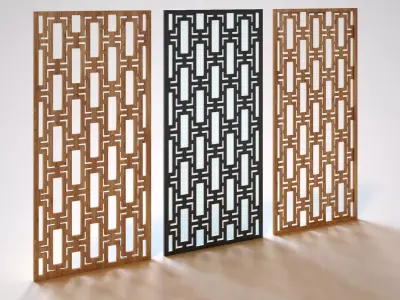 Partition wooden screen with lattice pattern 3D model