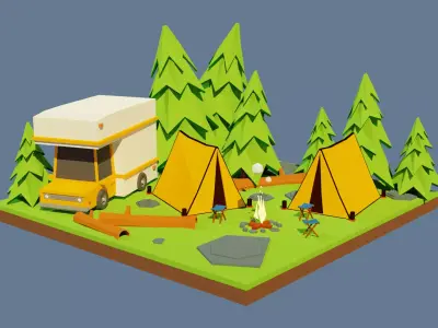 Isometric Camp Diorama Low-poly 3D model