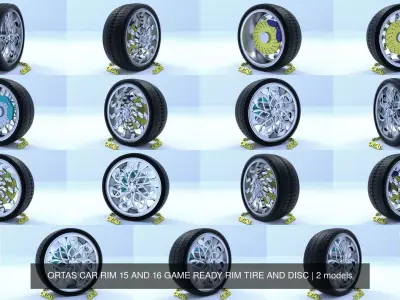 ORTAS CAR RIM 15 AND 16 GAME READY RIM TIRE AND DISC 3D Model Pack