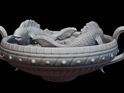 Pisces Zodiac Dual Fishes in Bowl Sculpture 3D print model