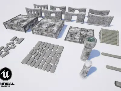 Modular building set 1 Low-poly 3D model