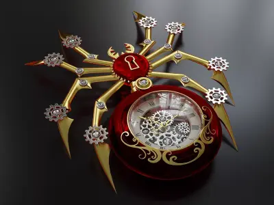 Steampunk spider brooch-clock Free 3D model