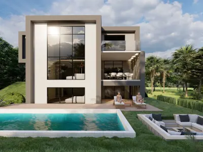 Modern Luxury Villa 3D Model with Pool and Garden 3D model