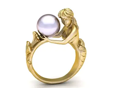 Fantasy Mermaid Pearl Ring for Women 11 3D print model