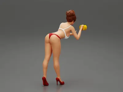 Sexy woman washing car with sponge 3D print model