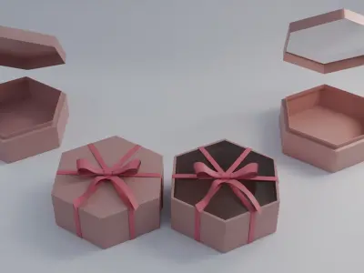 Gift Box Hex shape with Ribbon Low-poly 3D model