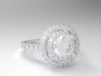Double Halo Diamond Engagement Ring Free 3D print model