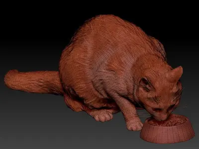 Cat eating food 12 Low-poly 3D model