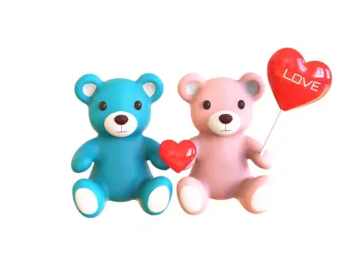 Valentines Day Teddy Bear With Heart Decorate Toys 3D model