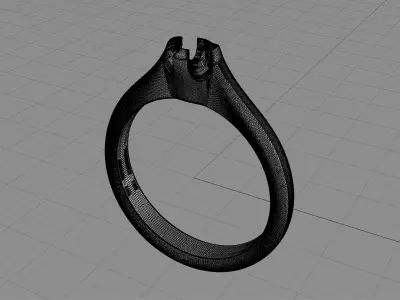 D-1258 gold diamond solitaire ring 3D print model