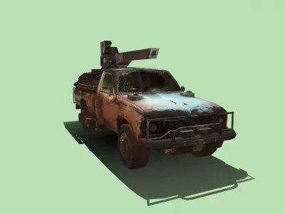 TruckMachineGun old truck with gun Low-poly 3D model