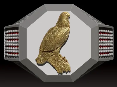Eagle Face man Ring Sculpture jewelry Gold 3D print model
