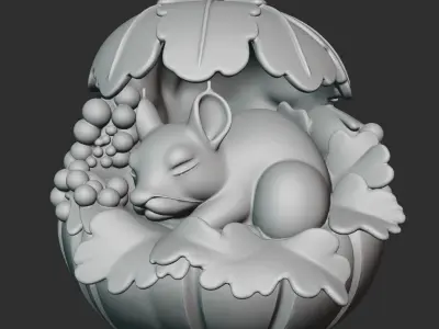 Sleeping Chipmunk in Acorn Nest 3D print model