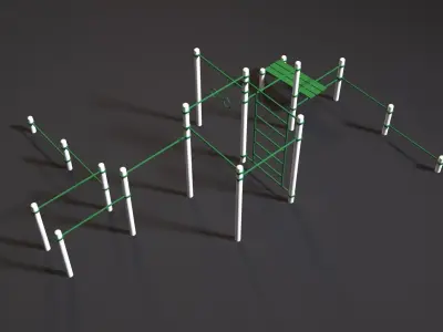 Workout 5 wooden playground set with poles 3D model